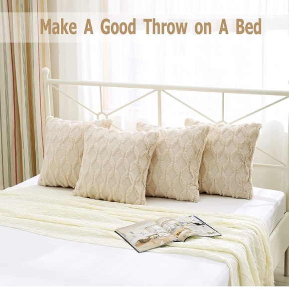 2 Beige Faux Wool Throw Pillow Covers - Picture 7 of 7